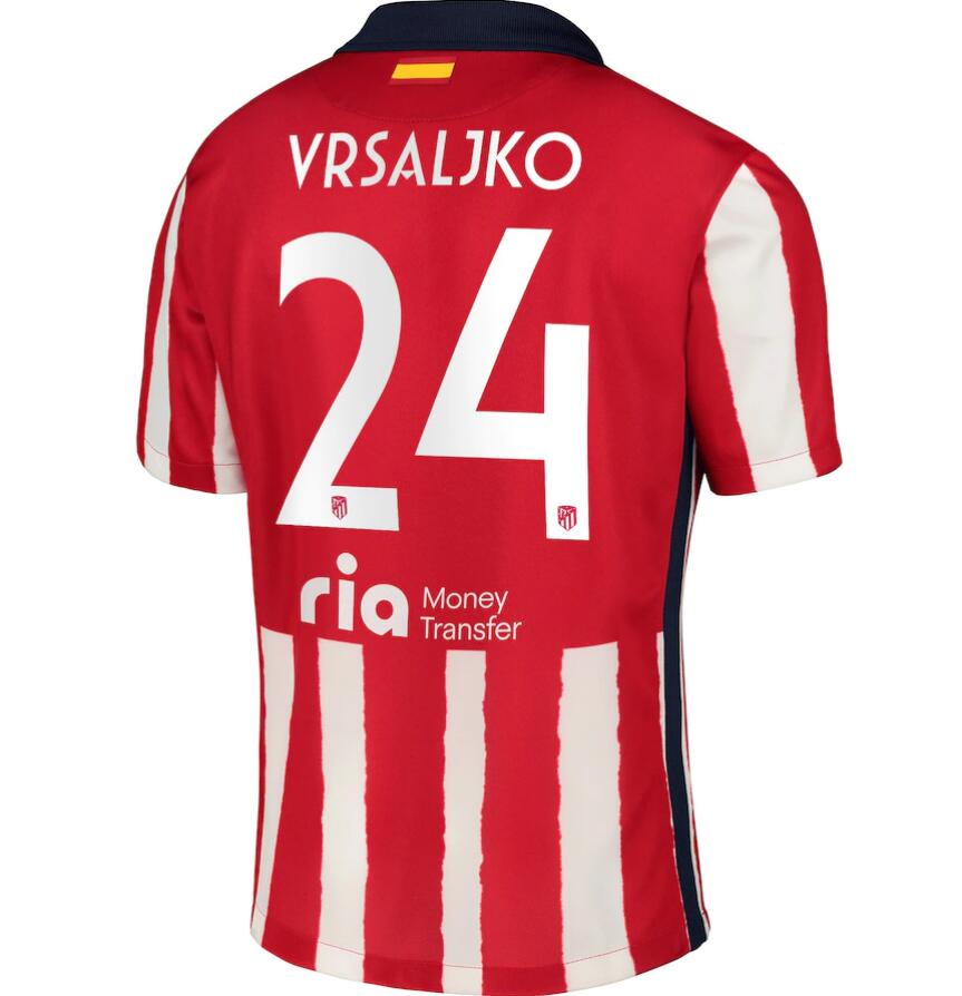 Atlético Madrid Metropolitano Home Kit Soccer Jersey with Vrsaljko 24 printing 2020/21